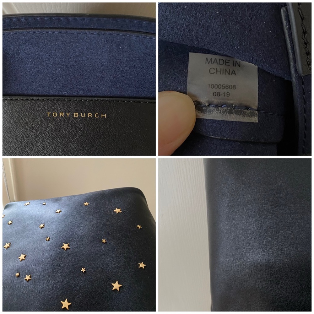 $398 Tory Burch Fleming Black Lambskin Leather Gold Star Studs Satchel Tote Bag - Picture 14 of 14